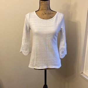 Beautiful White Shirt with Lace Sleeves. Size extra small petite.